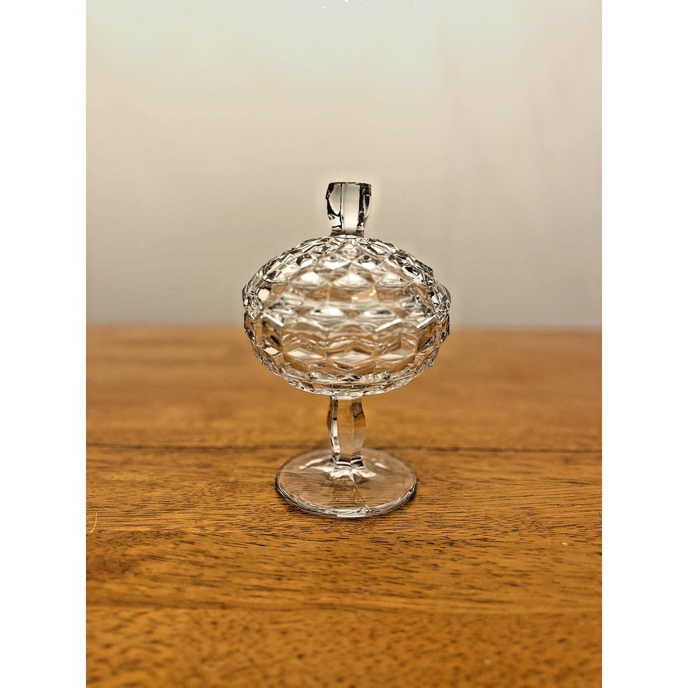 Vintage Fostoria American Covered Clear Glass Pedestal Candy Dish Compote 7"